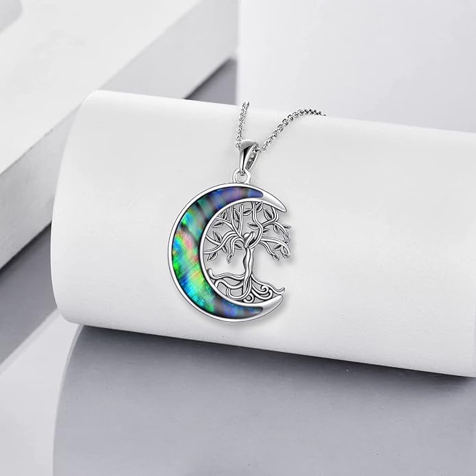 ONEFINITY Tree of Life Necklace for Women Sterling Silver Abalone Shell Crystal Tree of Life Pendant Necklace Family Tree Jewelry for Mom Daughter Sister Girls Christmas Gifts
