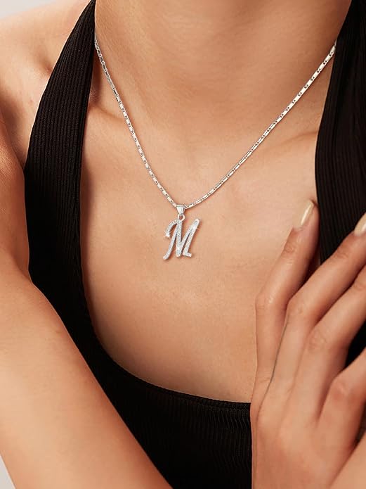 U7 Initial Necklace for Women, Gold/Platinum Plated CZ Crystal Letter A-Z Pendant Necklace, Shiny 20 Inch Name Chain Dainty Personalized Jewelry for Men Mom Wife Friend