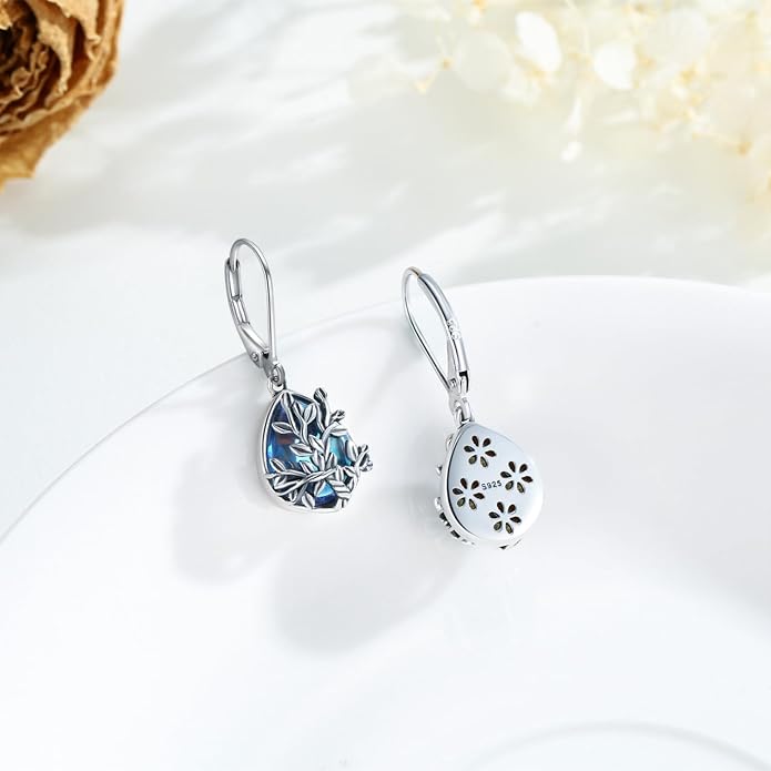 Flower Earrings 925 Sterling Silver Flower Teardrop Leverback Dangle Earrings Jewelry Gifts for Women Girls