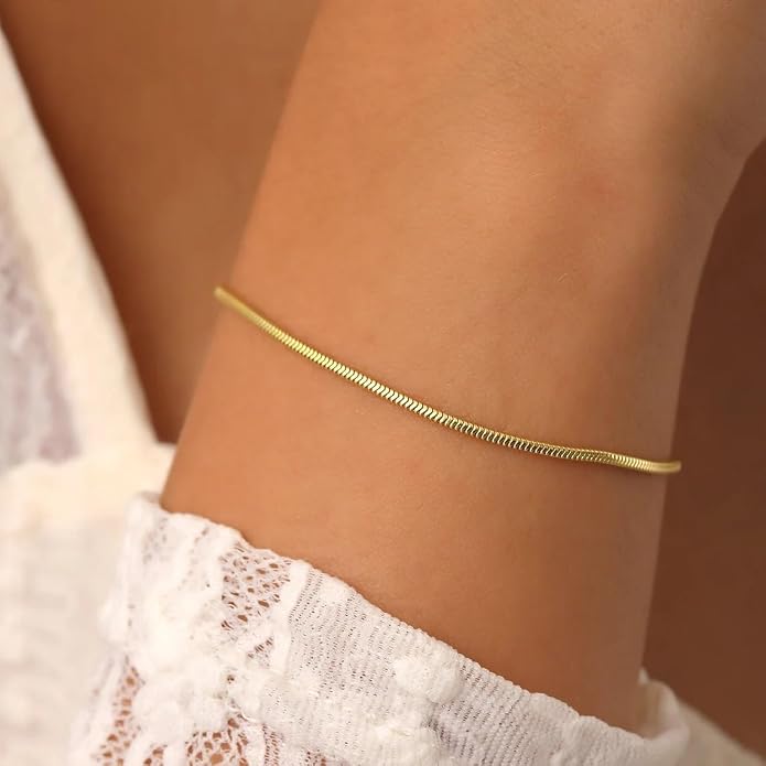 18K Gold Plated Bracelet for Women Dainty Gold Pearl Beaded Bracelets Minimalist Layering Link Chain Bracelets Stackable Trendy Jewelry