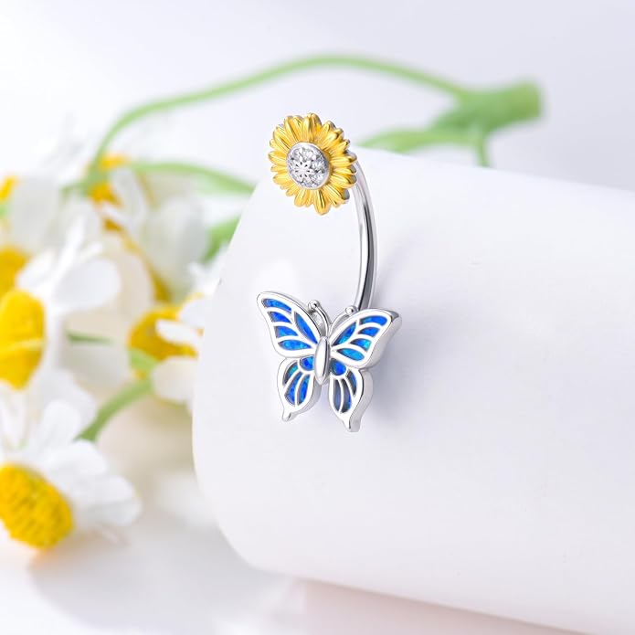 Butterfly Cross Shark Belly Button Ring 925 Sterling Silver Clicker Belly Rings Dangle Navel Ring Hypoallergenic Navel Piercing Belly Piercing Jewelry Gifts for Women