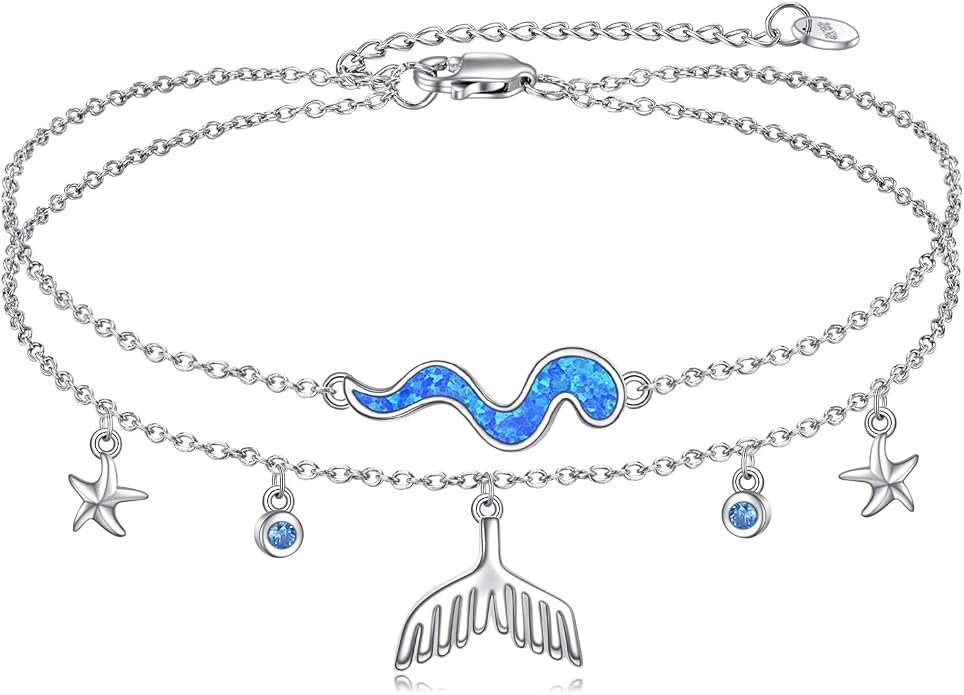 CRMAD Moonstone Moon/Star/Daisy/Turquoise/Rose Flower/Cat/Star/Hecate/Airplane/Pearl/Chakra/Rose Pearl/Butterfly/Wave/Starfish Anklet for Women Sterling Silver Anklet Irish Jewelry