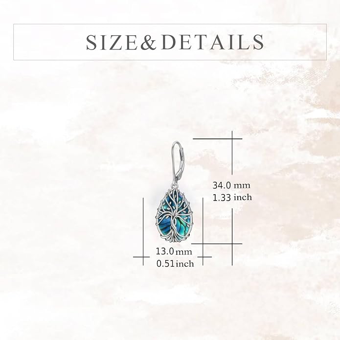 Tree of Life Earrings for Women Abalone Shell Drop Dangle Earrings Hypoallergenic Leverback Earrings Tree of Life Jewelry Gifts for Mom, Nature Lover