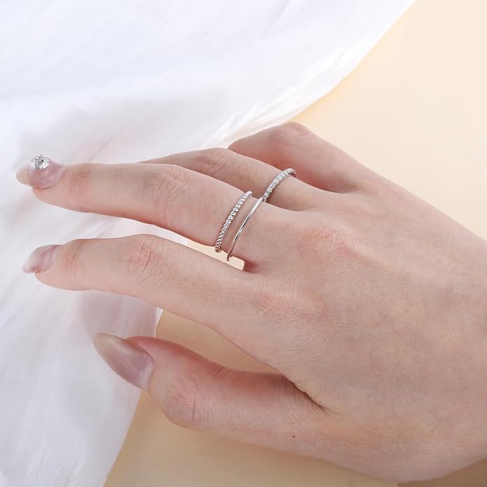 Helonley S925 Sterling Silver Birthstone Stackable Rings for Women Mother with Cubic zirconium Mom Ring Mother's Day Jewelry Gifts for Wife