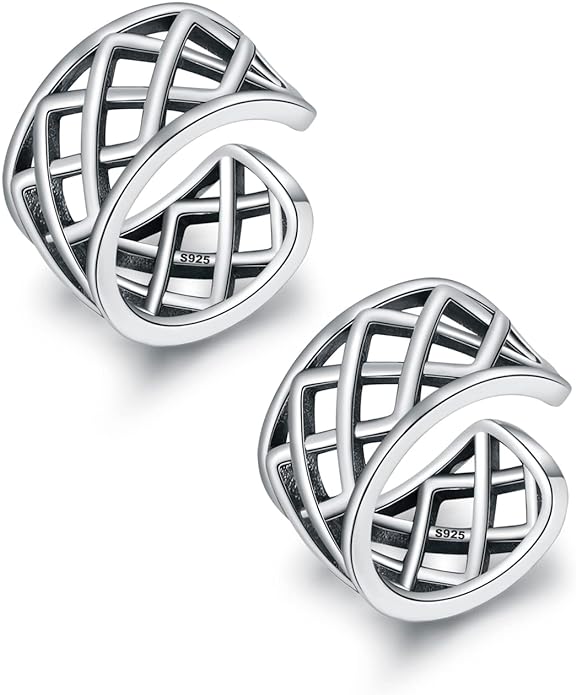 CHIC & ARTSY 925 Sterling Silver Ear Cuffs for Women, Non Piercing Clip On Cartilage Cuffs, Adjustable Fake Conch & Helix Earrings, Gold Plated & Oxidized Various Styles