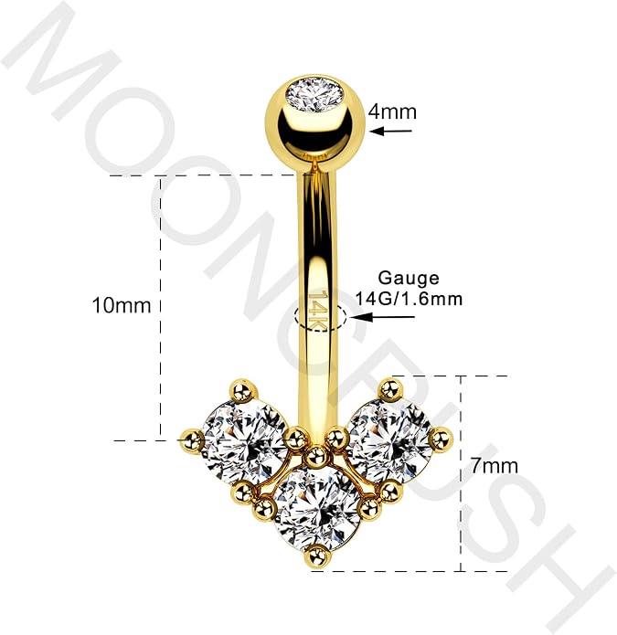 14k Real Gold Belly Button Rings for Women - Solid Yellow Gold Belly Piercing Jewelry