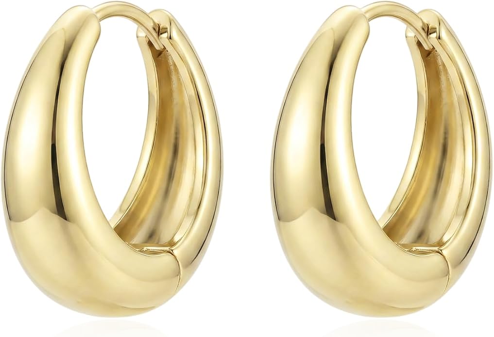 FRUMOS 18K Gold Plated Chunky Hoop Earrings for Women Fashion Thick Gold Hoops Set Jewelry for Birthday Christmas Gifts