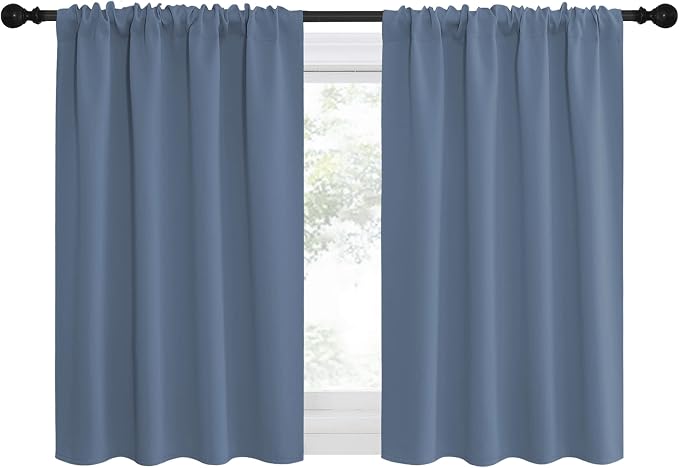 NICETOWN RV Blackout Curtains for Camper Windows, Short Blackout Curtains & Drapes, Thermal Insulated Blackout Curtain Panels for Kids Room, Play Room (Stone Blue, 42" Wide by 36" Long, 2 PCs)