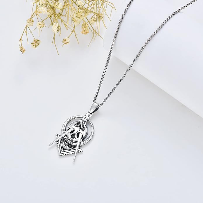 Skull/Skeleton Memento Mori Necklace 925 Sterling Silver Skull/Skeleton Pendant Hourglass Necklace Skull/Skeleton Jewelry for Men Women