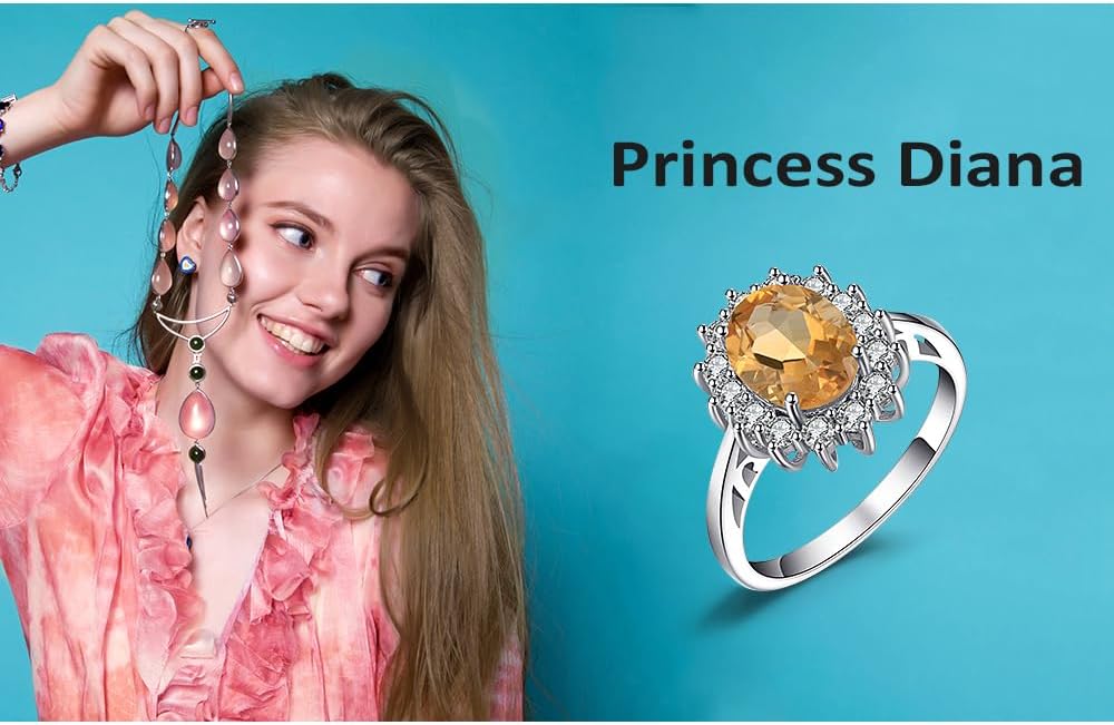 JewelryPalace Princess Diana Kate Middleton Class Gemstone Birthstone Sapphire Halo Engagement Rings for Women, Anniversary 14K White Yellow Rose Gold Plated 925 Sterling Silver Promise Rings for Her