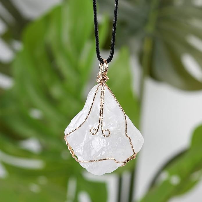 YGLINE Natural Raw Stone Healing Crystal Necklace Wire Wrapped Pendant for Womens Ladies