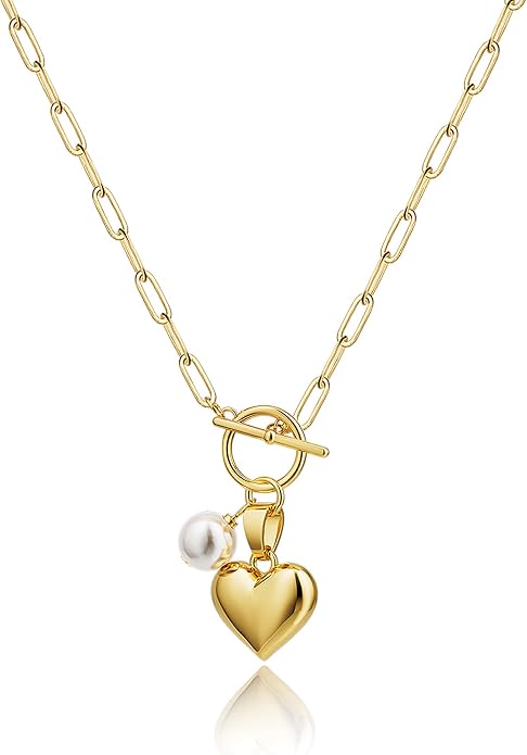 Tewiky Cute Heart Necklace Tiny 14k Gold Heart Pendant Choker Necklaces Small Gold Love Open Heart Chain Necklace for Women Dainty Gold Necklace Gifts for Her