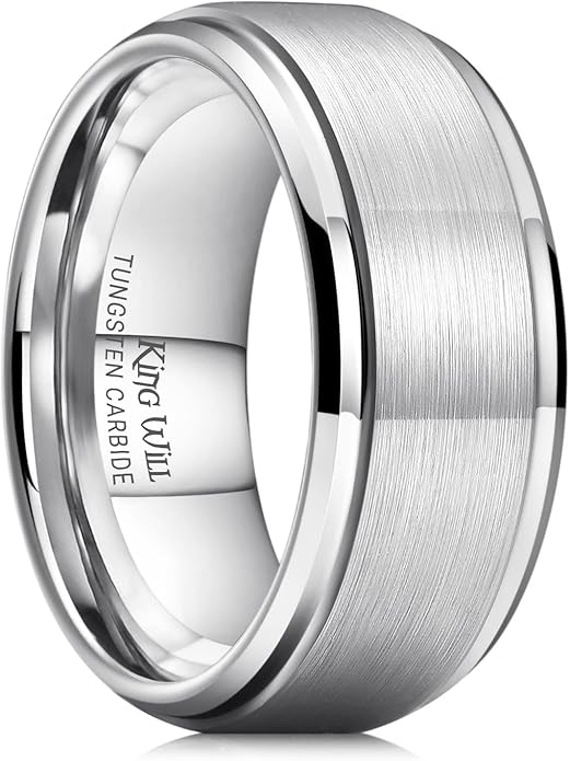 King Will Classic Tungsten Wedding Band for Men, 6/7/8/9/10mm Widths, Polished Finish Step Edge Matte Rings Comfort Fit