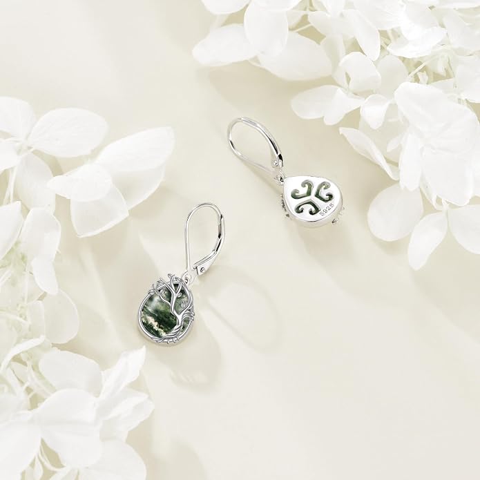 POPLYKE Tree of Life Teardrop Drop Dangle Earrings Sterling Silver Leverback Earrings Jewelry