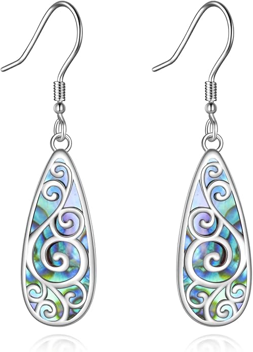 TIGER RIDER Abalone Shell 925 Sterling Silver Dangle Earrings Lightweight Filigree Dangle Drop Earrings for Women