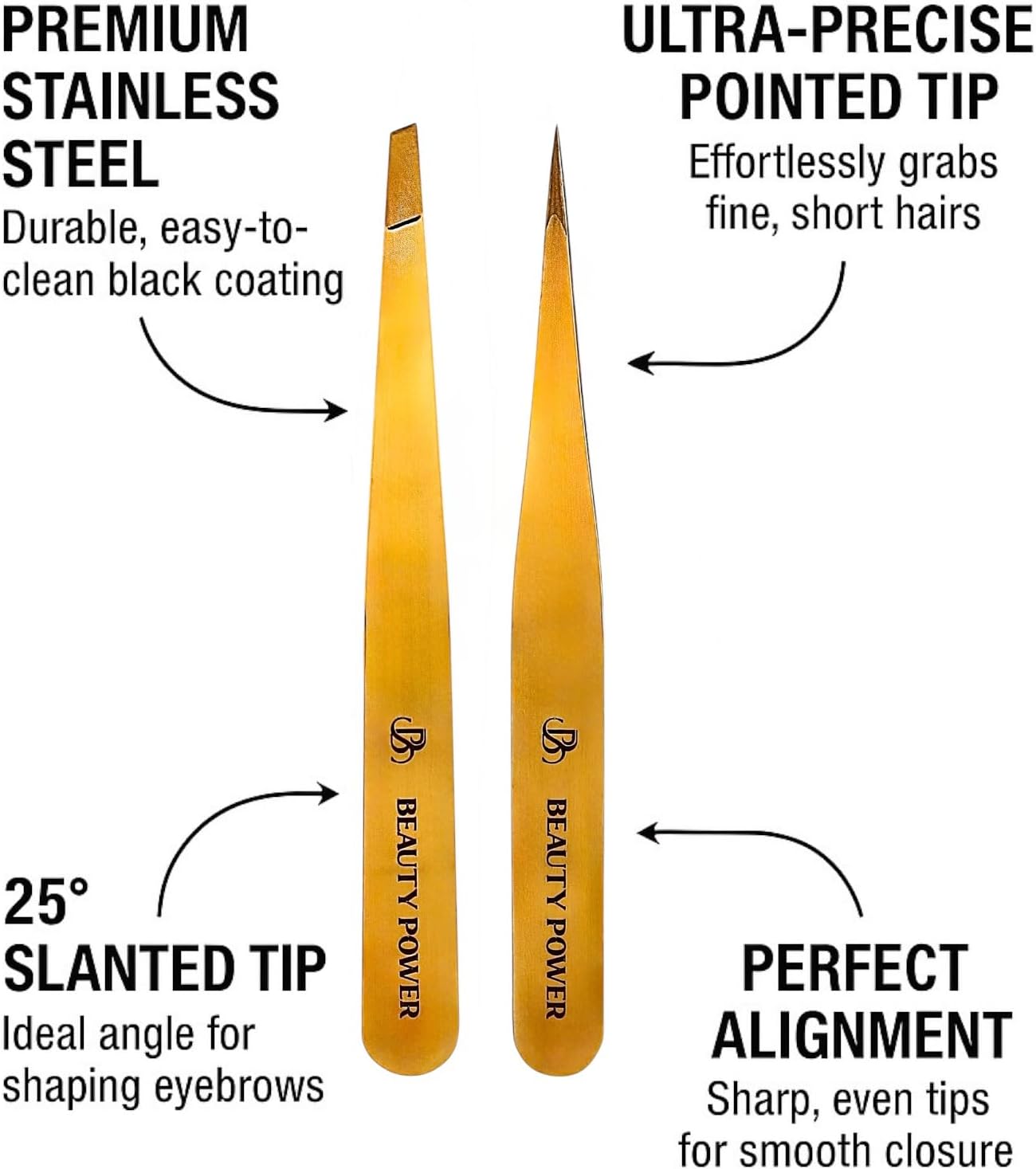 Professional Tweezers Set – Slant & Point, Ultra Precision German Stainless Steel Tweezers for Eyebrows, Chin, Ingrown Hair & Facial Grooming – Lightweight with Travel Case (Matte Gold)