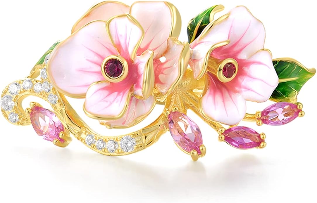 Santuzza 925 Sterling Silver Enamel Flower Ring for Women