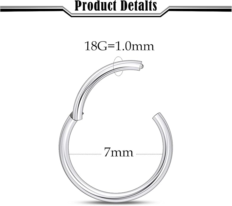 20G-2G ASTM F136 Titanium Septum Nose Rings Hoops Hinged Clicker Segment Septum Lip Nipple Ring Cartilage Tragus Helix Sleeper Earrings Piercing Jewelry for Women Men 6mm-19mm