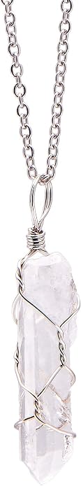Paialco Hand Wired Natural Raw White Quartz Crystal Point Pendant Necklace