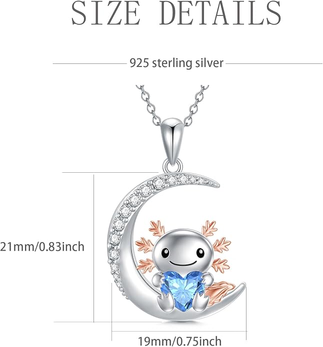 PROESS Animal Birthstone Necklace 925 Sterling Silver Otter/Axolotl/Hippo/Elephant/Dachshund/Monkey/Red Panda Pendant Necklace Animal Birthstone Jewelry Gifts for Women