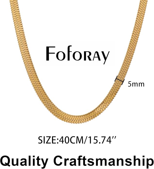 Gold Herringbone Necklace For Women - Rope Chork,Flat Snake Chain Necklaces in 18K Gold & White Gold Plated Tone - Simple Daily Jewelry-Tarnish Free-16-18in