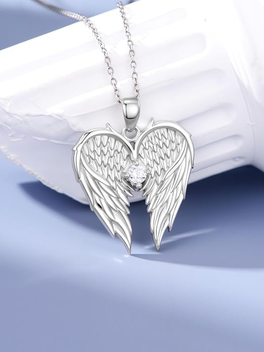 Dorunmo Guardian Angel Wing Pendant Birthstone Heart Necklace Birthday Jewelry Gifts for Women Mom Wife Daughter