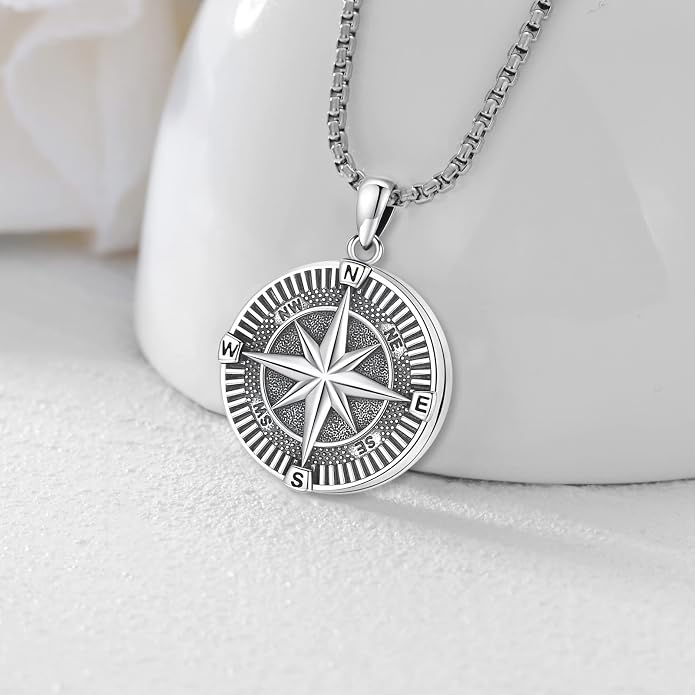Compass Necklace for Women Men 925 Sterling Silver Pendant Urn Necklaces for Ashes Picture Locket Necklace Anchor Necklace Viking Necklace Crystals CZ Moonstone Abalone Shell Turquoise Compass Jewelry