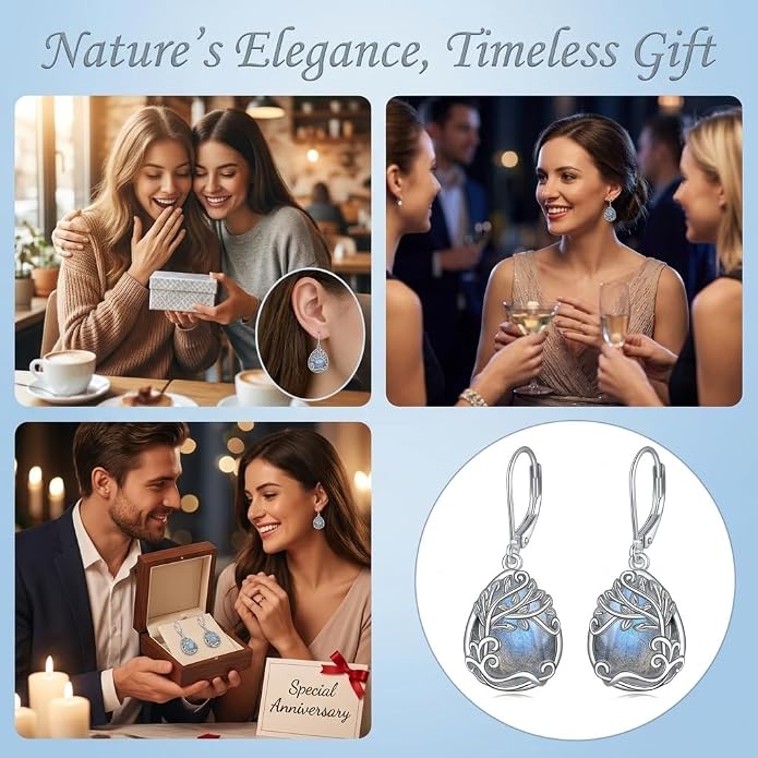 Teardrop Tree of Life/Filigree Earrings for Women Dangle Leverback Earrings Jewelry Gift Anniversary For Her