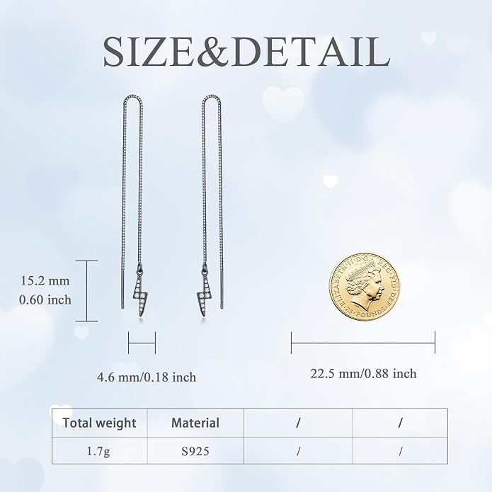 Sterling Silver Threader Earrings Flower Heart Moon Star Tiny Cube Rhombus Sector Beads Dream Catcher Evil Eye Butterfly Leaf Lightning Bolt Tassel Dangle Drop Chain Charm Earrings Jewelry Gifts for Women