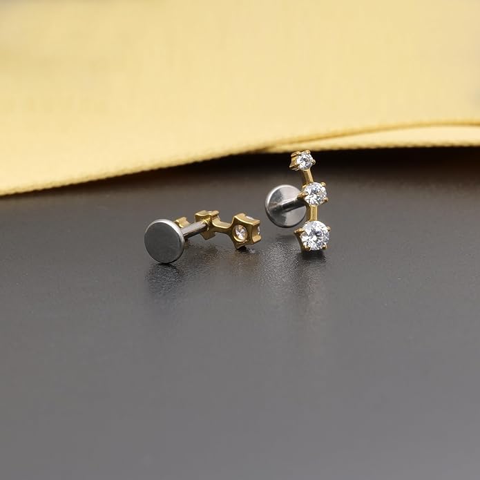 limerencia 18G Flat Back Internal Threaded Studs Climber Crawler F136 Titanium Earrings Hypoallergenic Cubic Zirconia Tragus Helix Conch Piercing Jewelry for Women (a pair)