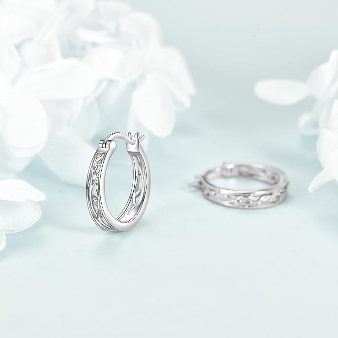 Sterling Silver Hoop Earrings Small Hoop Sun/Leaf/Triangle Huggie Earrings for Women Hypoallergenic