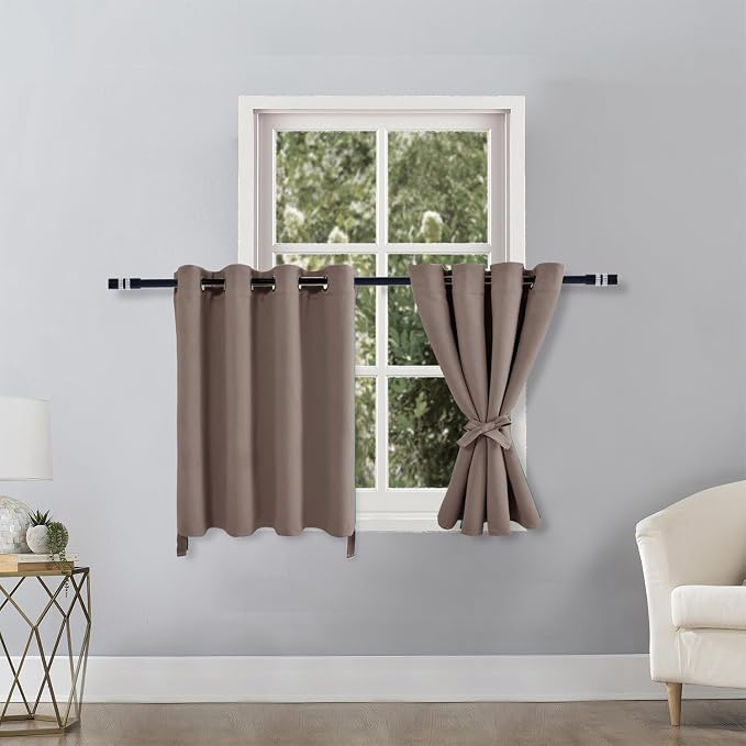Hiasan RV Blackout Curtains for Bedroom, 52 x 30 Inches Long - Thermal Insulated & Light Blocking Window Curtains for Living Room/Kids Room, 2 Drape Panels Sewn with Tiebacks, Tan