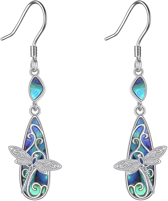 TIGER RIDER Abalone Shell 925 Sterling Silver Dangle Earrings Lightweight Filigree Dangle Drop Earrings for Women
