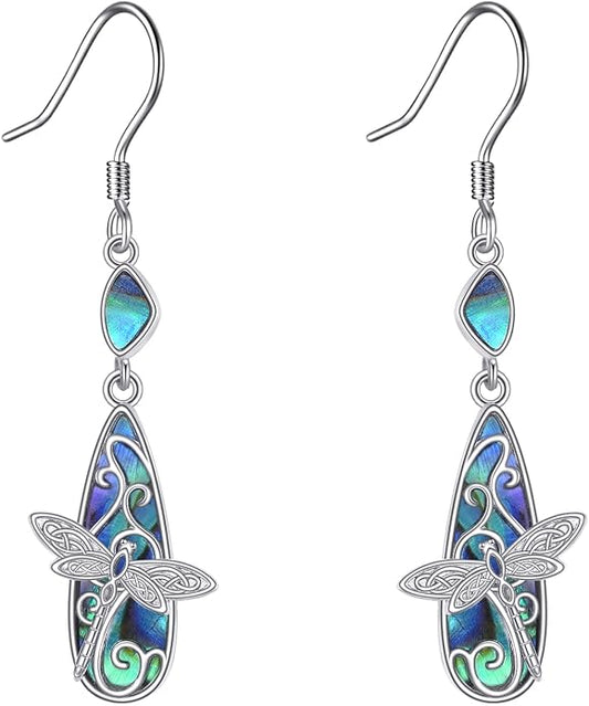 TIGER RIDER Abalone Shell 925 Sterling Silver Dangle Earrings Lightweight Filigree Dangle Drop Earrings for Women