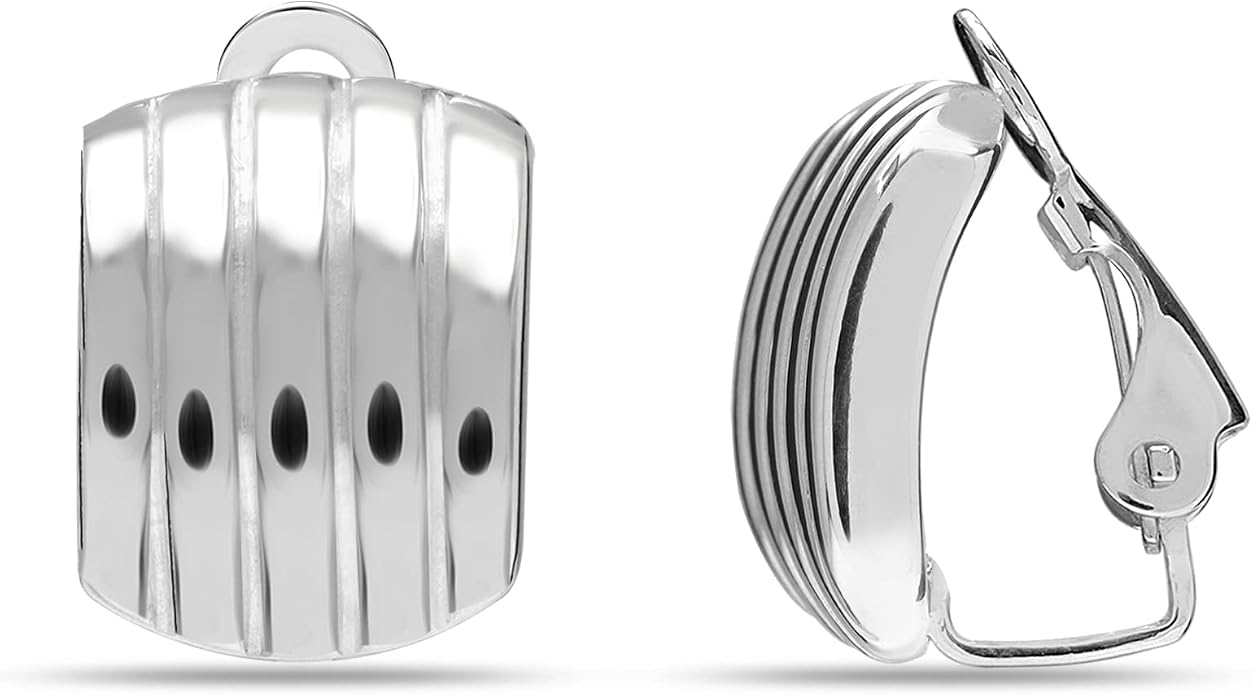 LeCalla 925 Sterling Silver Small Medium Clip On Earrings Non-Pierced Clip-On Stud Earring for Teen Women