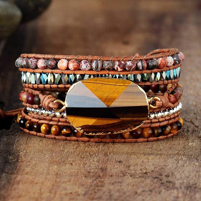 Boho Wrap Bracelet for Women, Handmade Natural Imperial Jasper Multi-Layer Stone Beaded Bracelet, Bohemian Healing Crystal Stone Jewelry Gifts