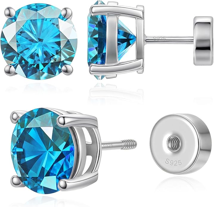 Heart Birthstone Flat Back Stud Earrings, 925 Sterling Silver 18K White Gold Plated, Poke-Free Comfortable Sleep Hypoallergenic Personalized Ear Piercing Jewelry, Mother's Day Birthday Gifts for Women