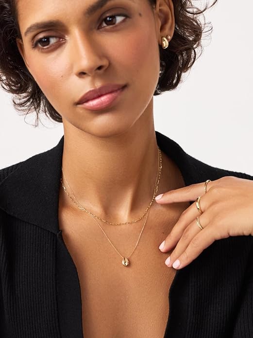 Moodear 925 Sterling Silver Paperclip Necklace for Women, 1.6mm Slender Link Chain, 14K Gold Plated Dainty Choker, Waterproof Trendy Jewelry Gifts for Girlfriend or Wife