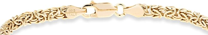 Miabella Italian 925 Sterling Silver or 18K Gold Plated 4mm Byzantine Link Chain Anklet Ankle Bracelet for Women, Made in Italy