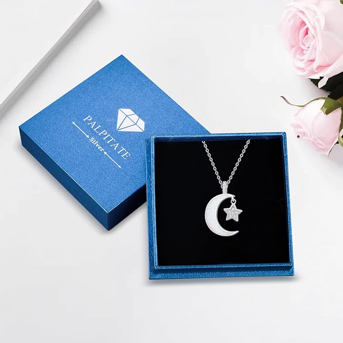 Palpitate Moon Star Necklace Moon Phase Necklace Pendant 925 Sterling Silver Jewelry Christmas Gifts for Women Wife Her Adjustable Chain