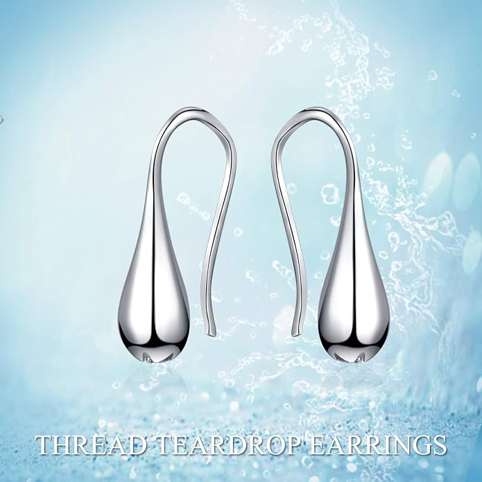Pull Through Teardrop Dangle Earrings 925 Sterling Silver Simple Water Drop Earrings Birthday Mother's Day Christmas Gifts for Women