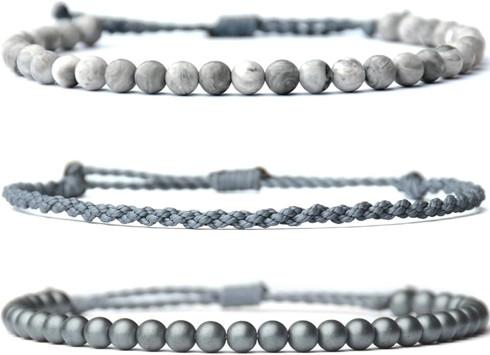 Mezcla Vida 3 Pcs Handmade Natural Gemstone Beaded Bracelet, Adjustable Waterproof Rope Bracelet Set, Valentines Day Birthday Gifts for Boyfriend Husband Him