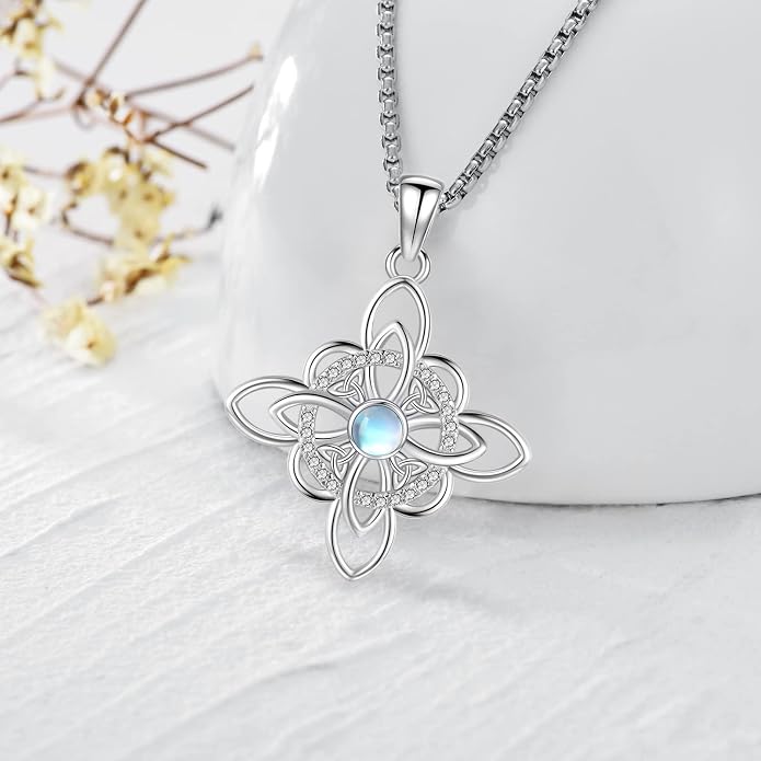 Pentagram Necklace Sterling Silver Triple Moon Goddess/Celtic Knot Witches Knot/Ankh/Sun and Moon/Hecate/Lilith/Santa Muerte/Tetragrammaton Pendant Necklace Pagan Wiccan Magic Egyptian Amulet Jewelry for Women Men