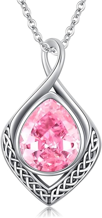 PELOVNY Celtic Knot Necklaces for Women 925 Sterling Silver Gemstone/Birthstone Teardrop Infinity Necklace Irish Celtic Pendant Jewelry Gifts for Mom Daughter Wife