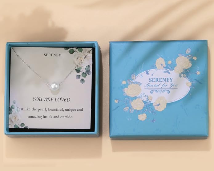 Sereney Sterling Silver Birthday Gifts for Girls Women, Pearl Necklace as 7 9 10 11 13 15 16 18 21 30 40 50 60 Year Old Birthday Gifts, Single Pearl Necklace as Bday Gifts for Friends