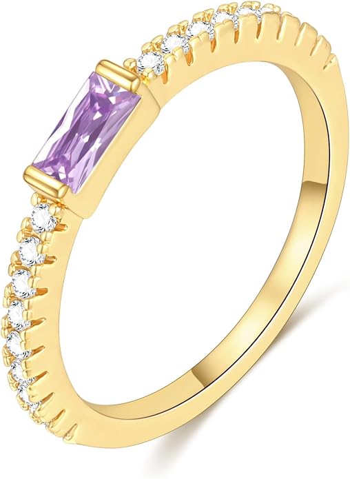 RLMOON Birthstone Gold Rings for Women Non Tarnish 14K Gold Plated Eternity Stackable Rings Dainty CZ Gemstone Engagement Rings Wedding Band Jewelry Gifts Size 4-10