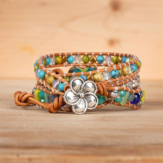 YGLINE Natural Stone Bracelet 3 Wraps Bracelet Handmade Boho Bracelet for Women Bracelet