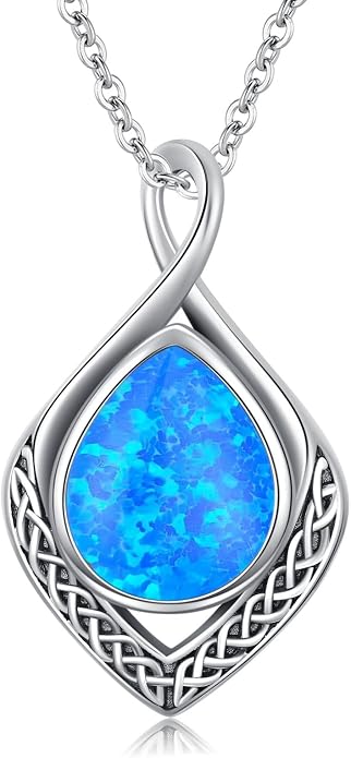 PELOVNY Celtic Knot Necklaces for Women 925 Sterling Silver Gemstone/Birthstone Teardrop Infinity Necklace Irish Celtic Pendant Jewelry Gifts for Mom Daughter Wife