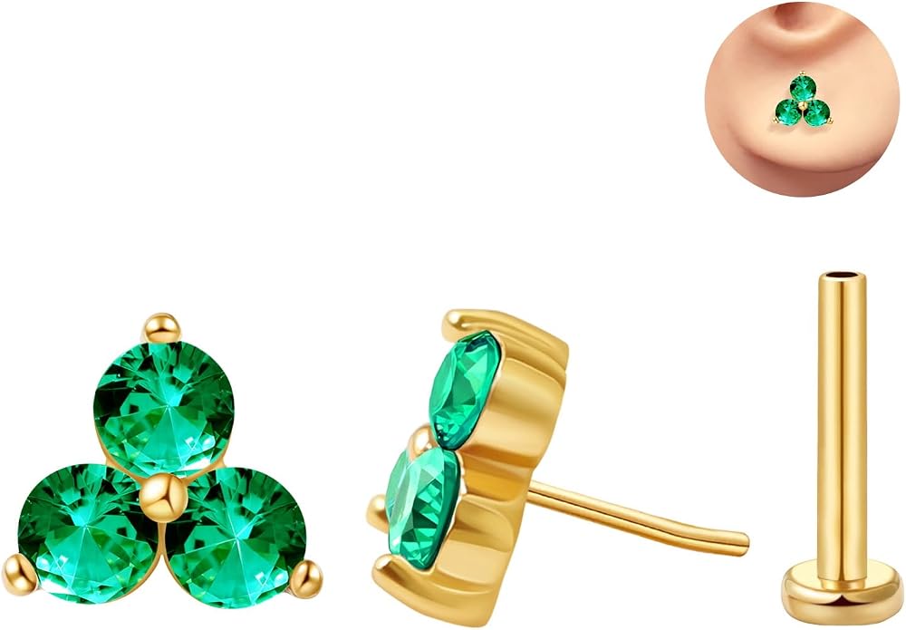 FANSING Cartilage Earring Tragus Stud Trio CZ Stone Flat Back Earring for Helix Conch Threadless Push Pin Labret Stud