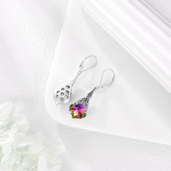 Silver Earrings for Women Sterling Silver Filigree Earrings Teardrop Dangle Drop Filigree Bohemia Jewelry Gift for Women Mother Mom